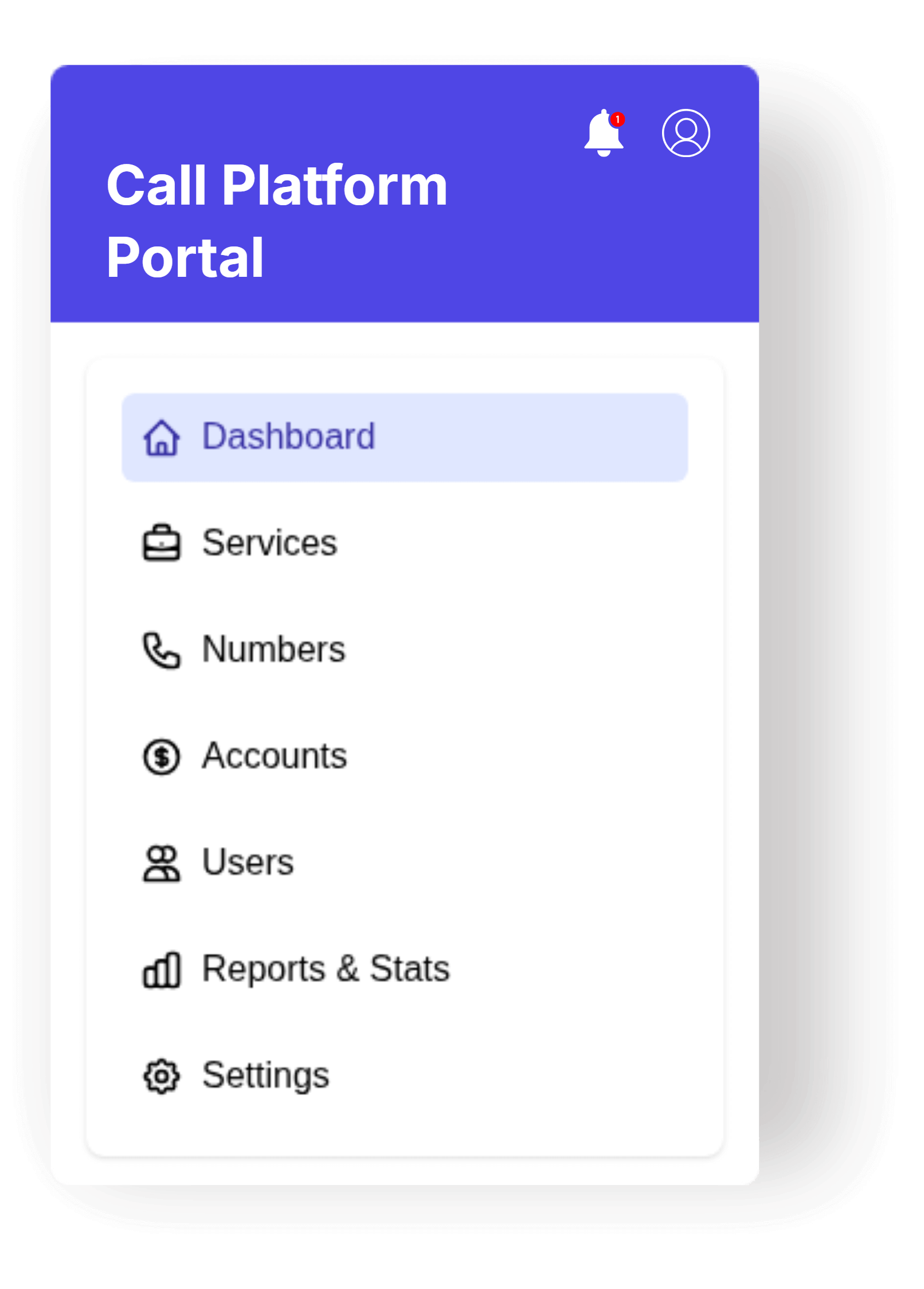 Telcode Call Platform portal dashboard